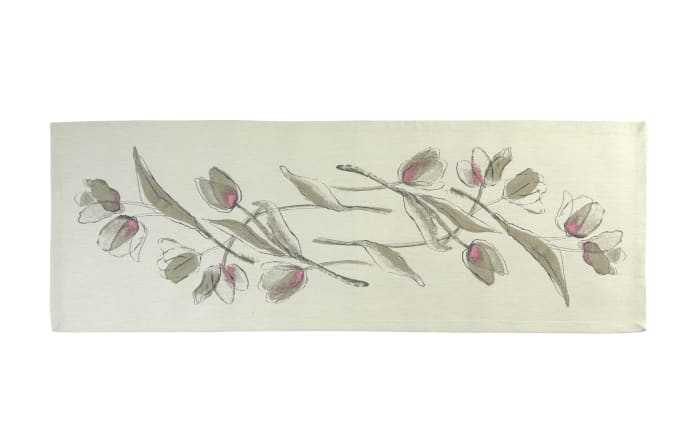 Tischläufer Pia, weiß mit Blumenmuster, 50 x 140 cm-01