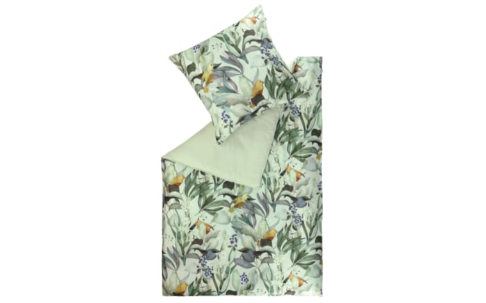 Satin Bettwäsche, grün floral, 135 x 200 cm-01