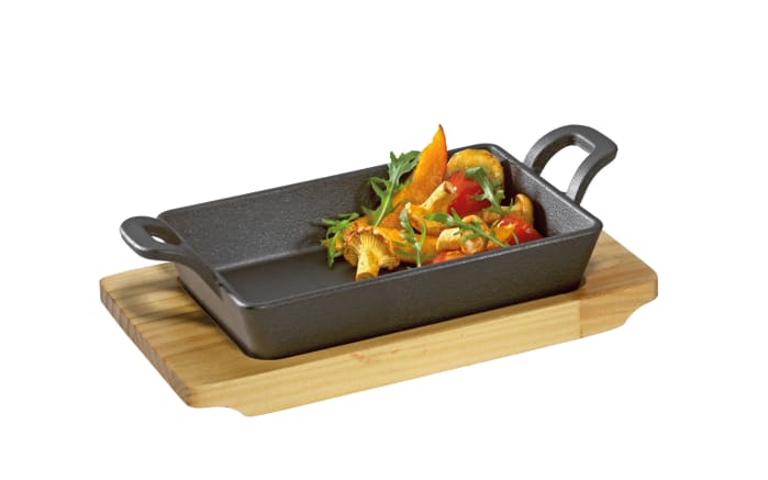 BBQ Servierpfanne mit Holzbrett, 12,5 x 6 x 21,5 cm