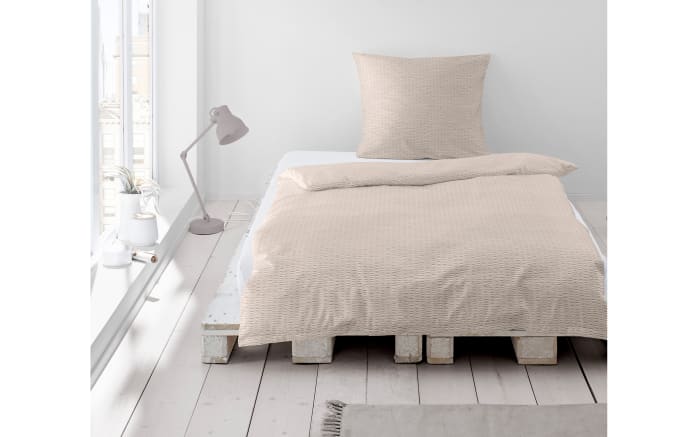Bettwäsche Mako-Satin Seersucker, beige, 135 x 200 cm-03