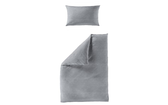 Bettwäsche Mako-Satin Seersucker, grau, 155 x 220 cm
