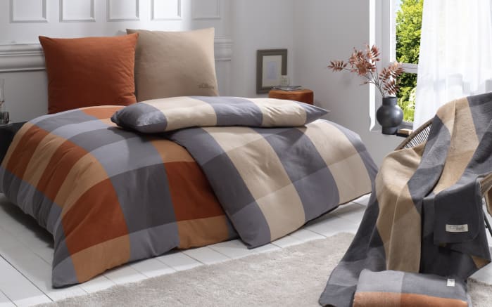 Flanell Bettwäsche, grau/creme, 135 x 200 cm-02