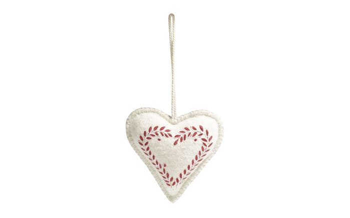 Deko-Herz, beige/rot, 13 cm