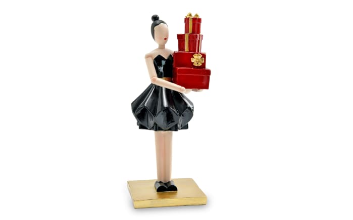 Deko-Figur Frau mit Geschenken, schwarz/rot, 26 cm-01