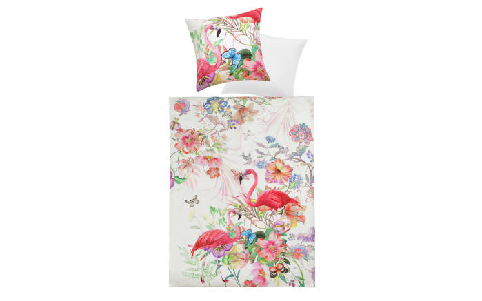 Wendebettwäsche Satin Flora, weiß/violett, 135 x 200 cm-01