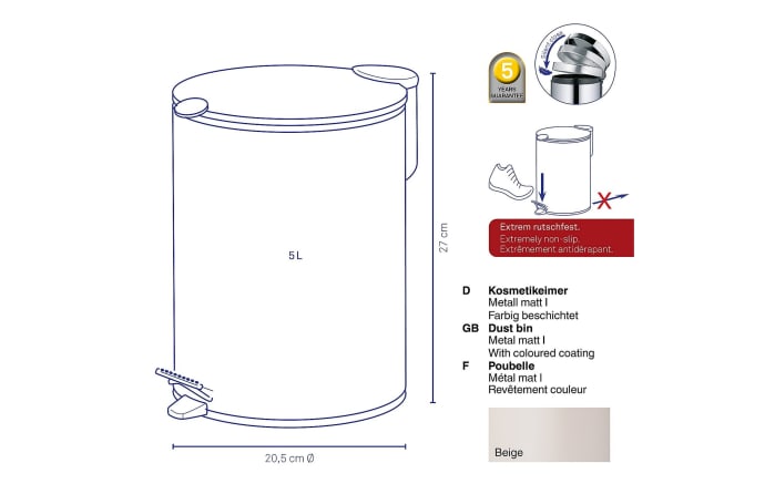 Kosmetikeimer, beige matt, 5 Liter-02