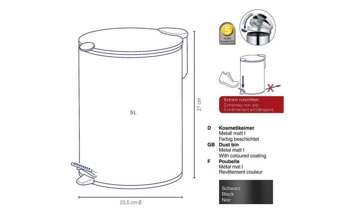 Kosmetikeimer, schwarz matt, 5 Liter-04