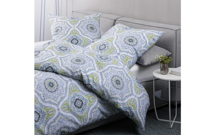 Mako-Soft-Seersucker Bettwäsche Tango, kreideblau/limette, 155 x 220 cm-02
