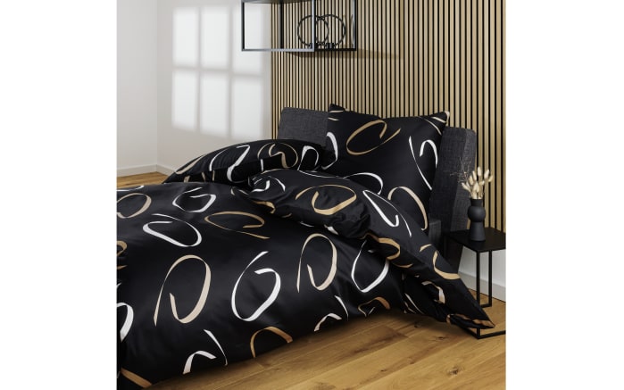 Mako-Satin Bettwäsche J. D., schwarz/beige/weiß, 135 x 200 cm-02