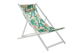 Strandstuhl Rocky, Bezug in grün mit floralem Muster, Gestell aus Aluminium in weiß, inklusive Kissen