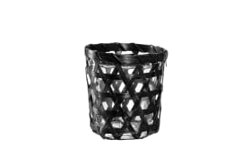 Windlicht Garda aus Glas mit Geflecht in schwarz, 9 cm